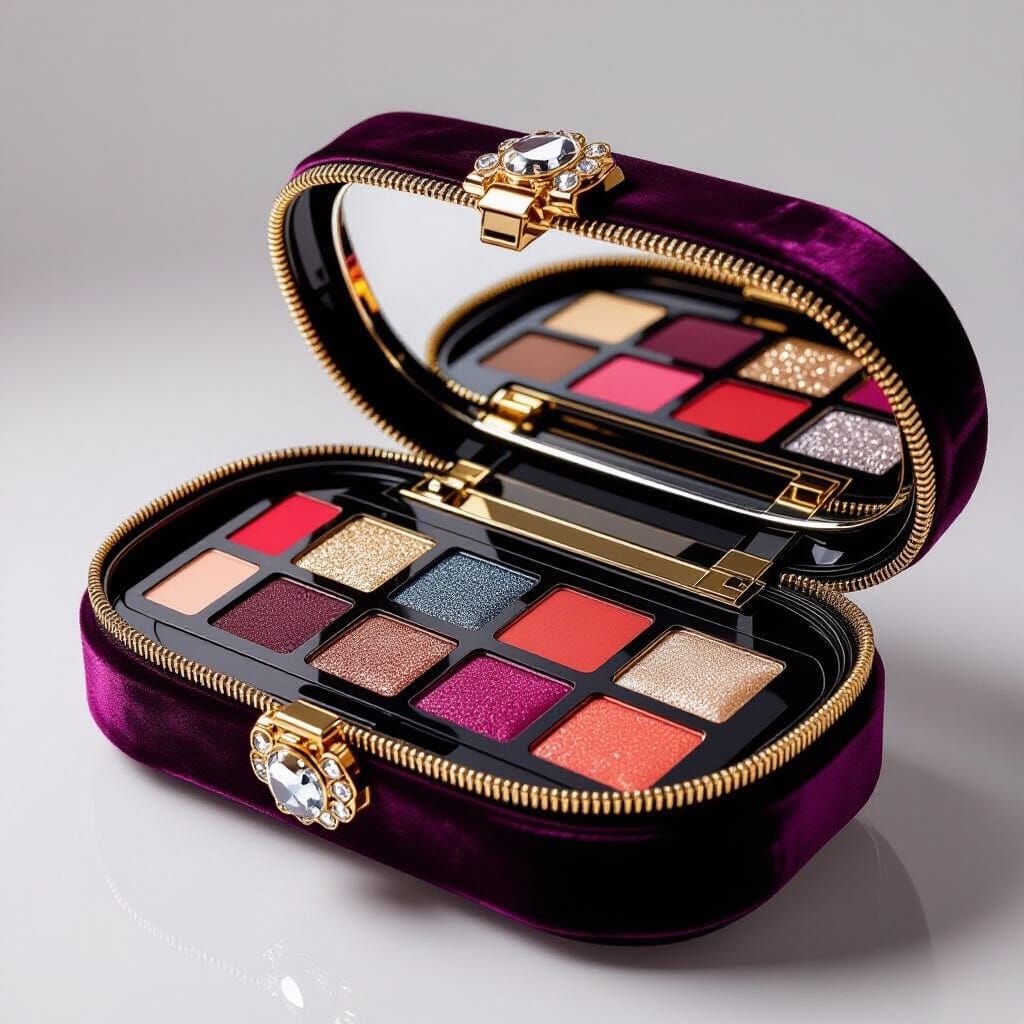 Glamorous Makeup Bag Overflowing with Luxury Cosmetics