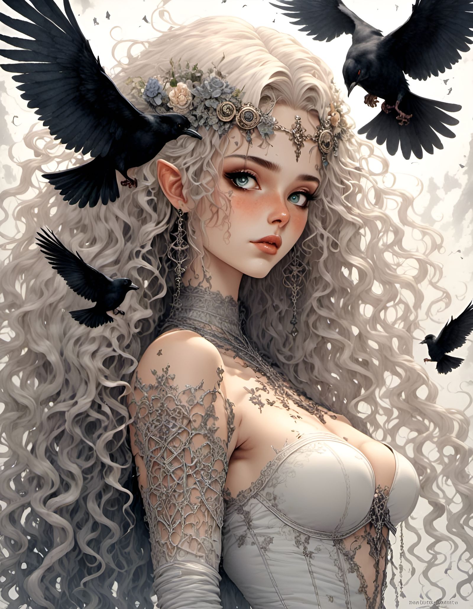 Detailed Raven Illustration in Serpieri Style