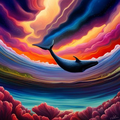 Whale and Petunias Fall Through Alien Sky