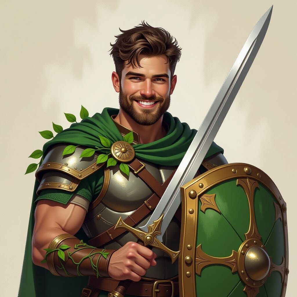 Fantasy Warrior with Sword and Shield in Epic Concept Art St...