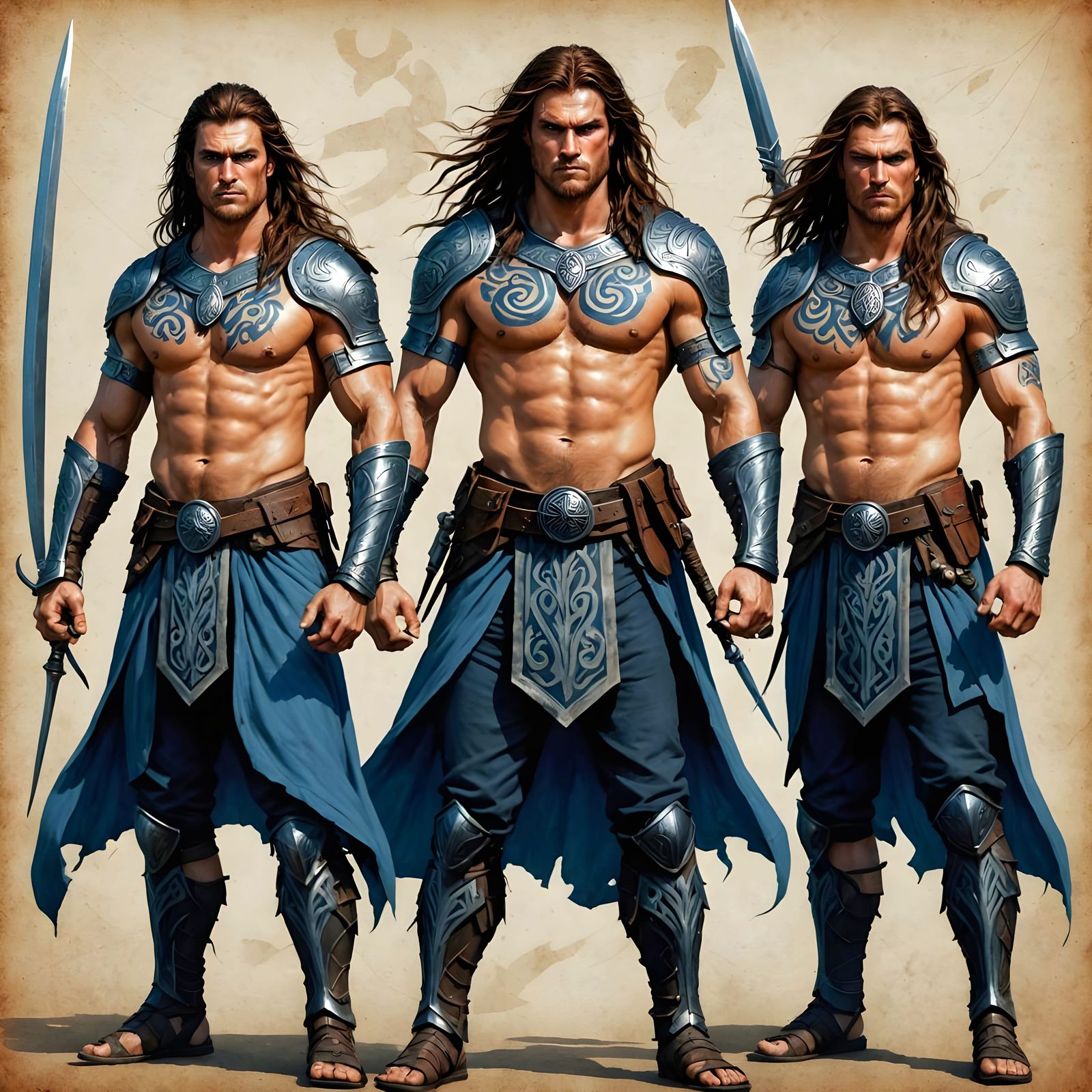Ancient Celtic Warriors in Blue Tattooed Splendor