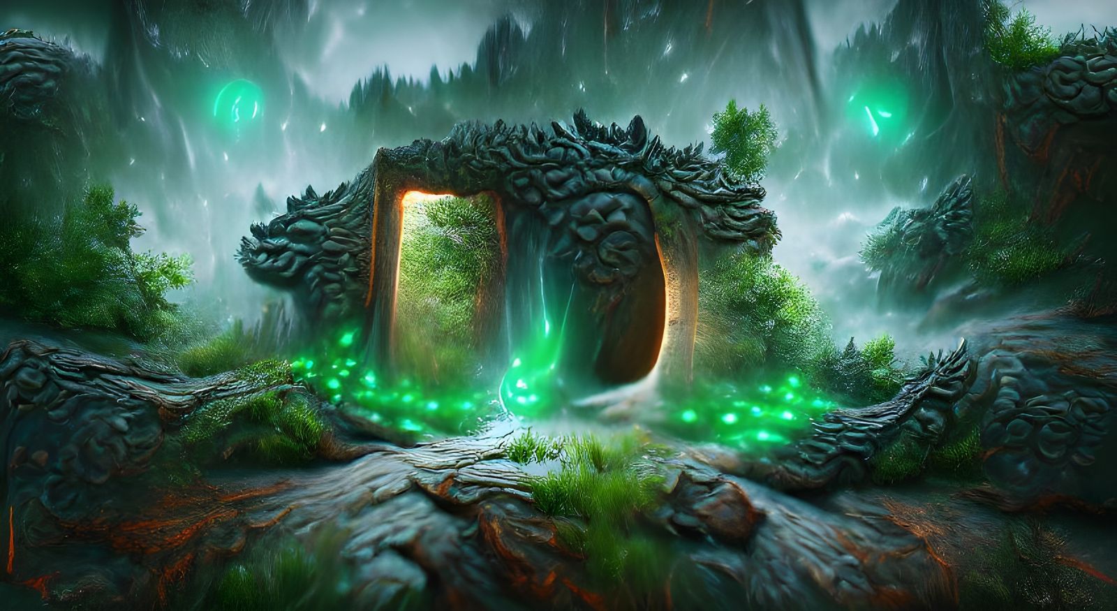 Ancient Green Dragon Scales Portal in Forest