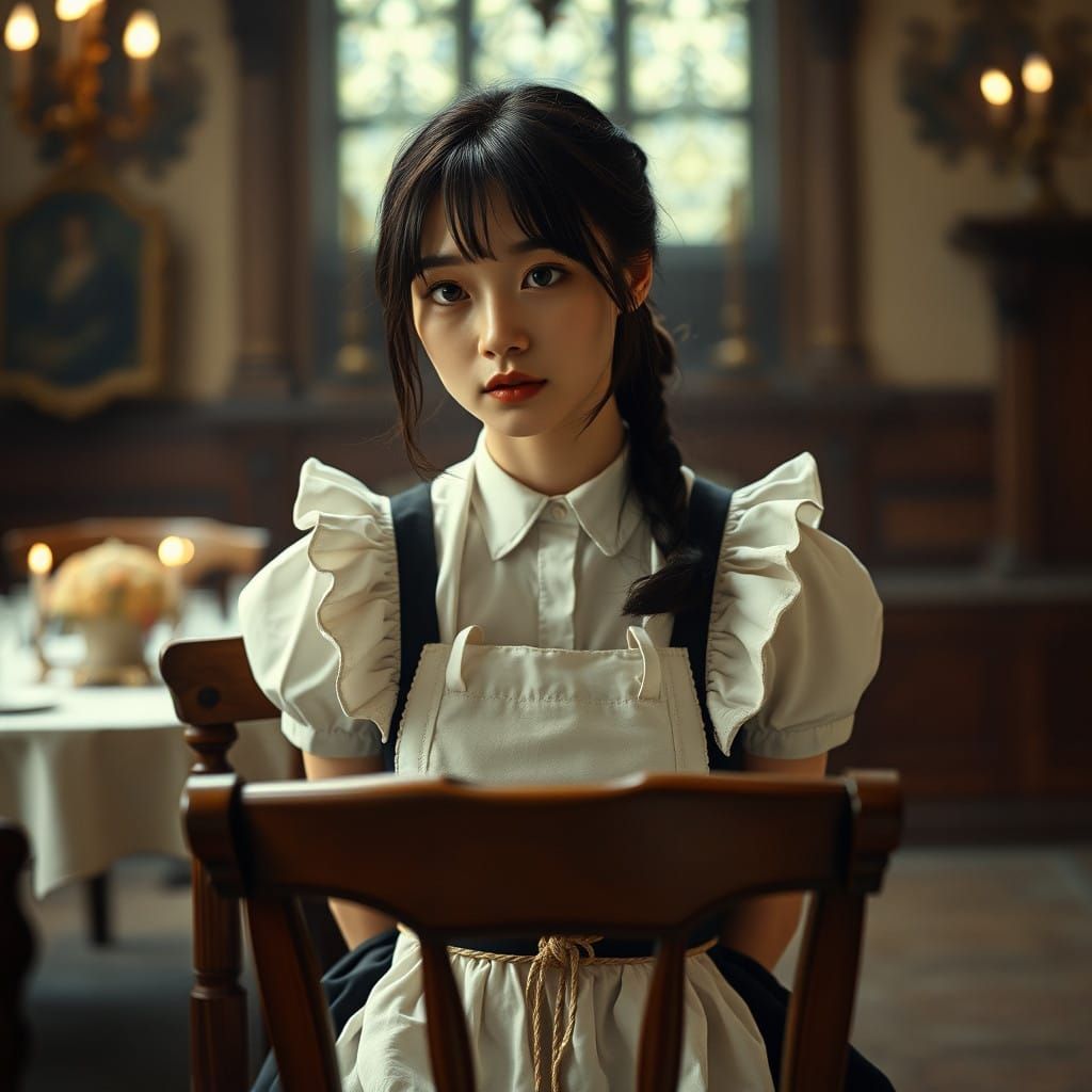 Elegant Maid Captured in Dramatic Film Noir Style