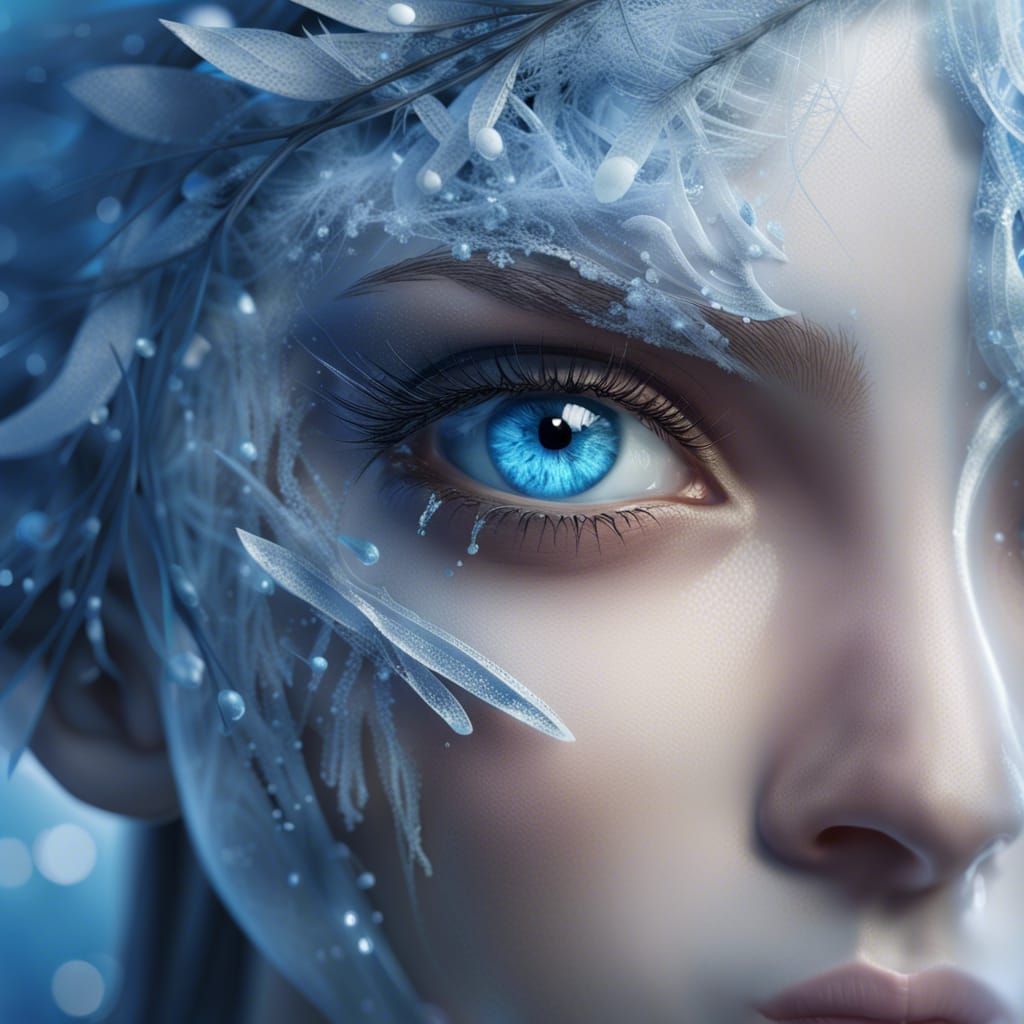 Ethereal Blue Eye with Ice Shards in Fantasy Art