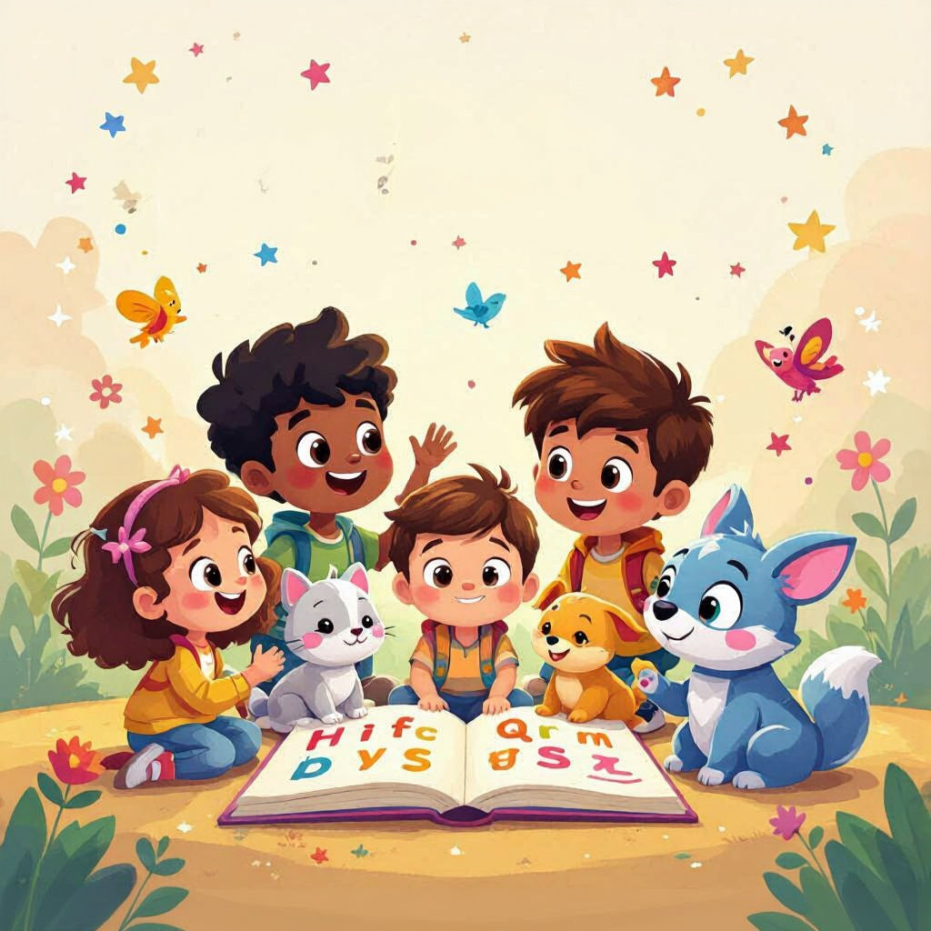 Alphabet Learning Book Cover with Cartoon Animals