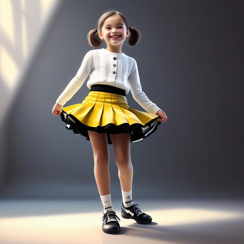 Hyperrealistic Digital Painting of Smiling Girl on Tiptoes