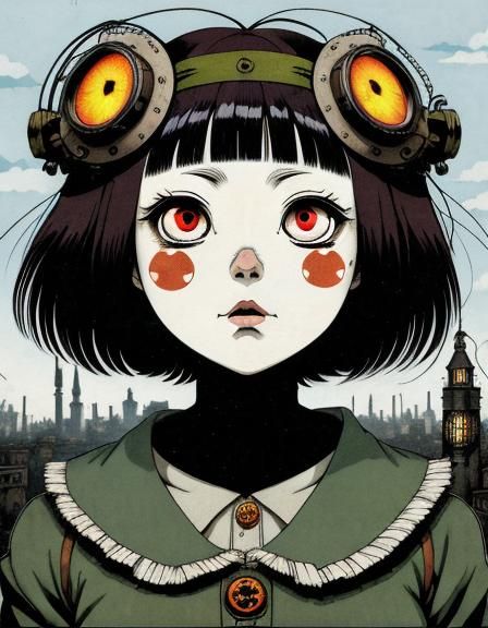 Horrorcore Anime Ragdoll Portrait in Dystopian Ruins