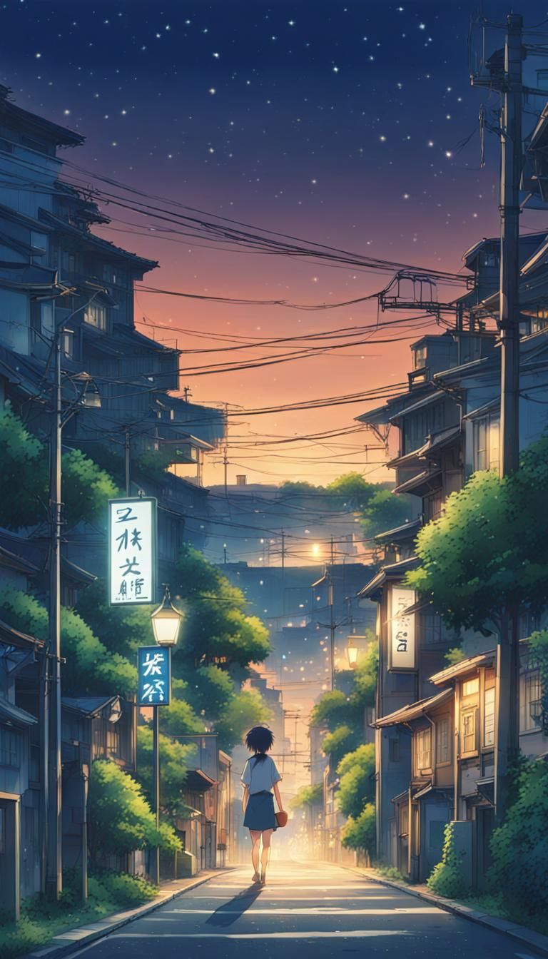 Peaceful Starry Night in Japan: Studio Ghibli Style