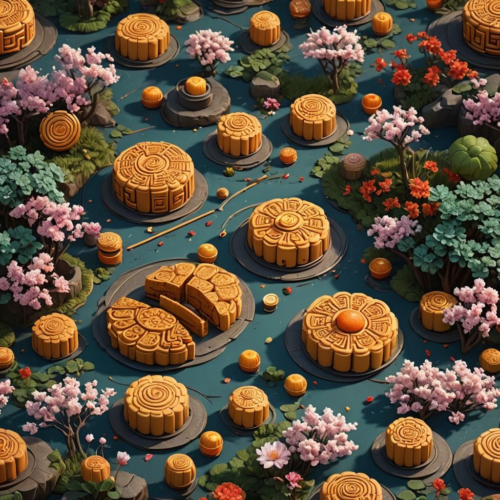 Chinese Mooncake Garden: Detailed Matte Painting