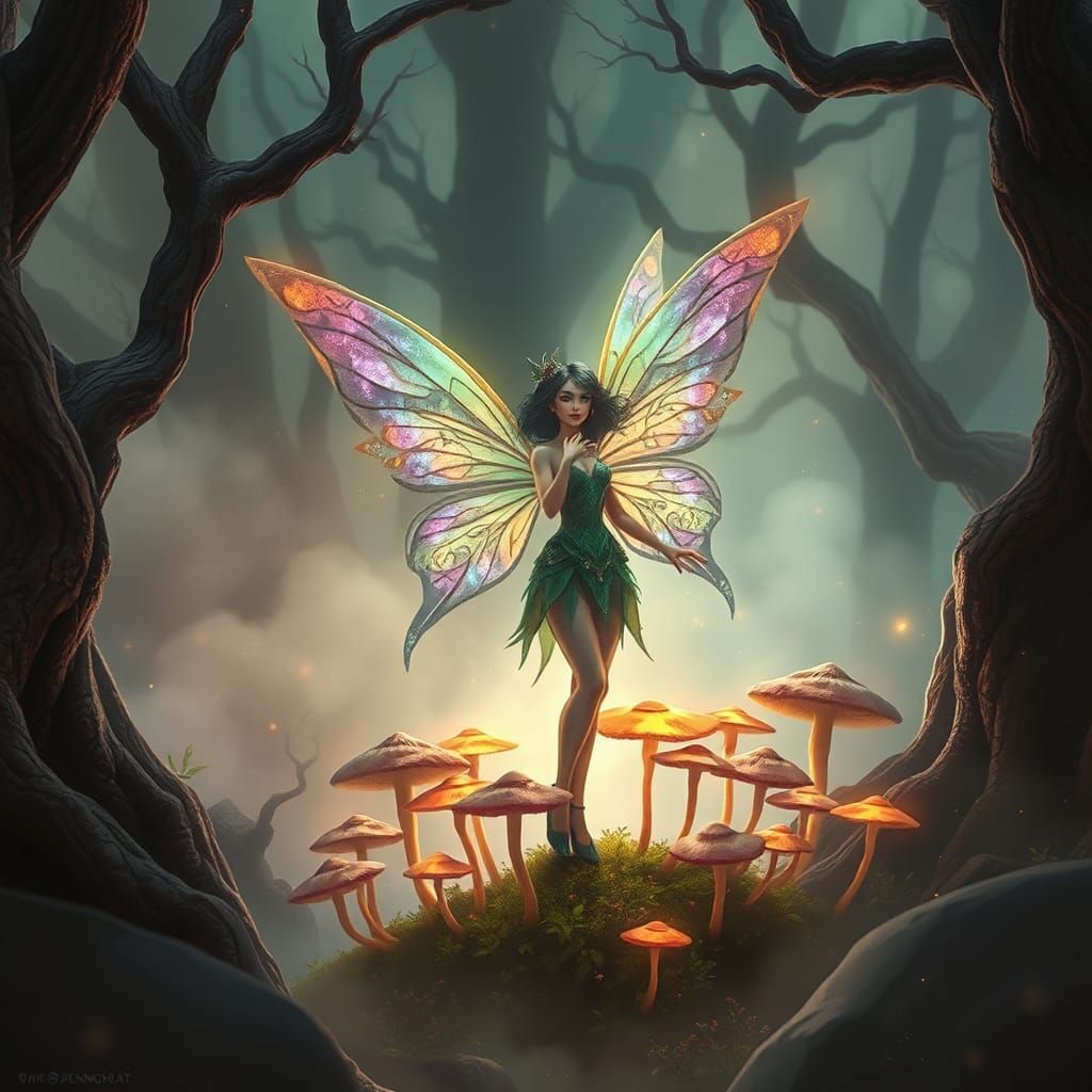 Mystical Fairy in Enchanted Forest, Fantasy Concept Art