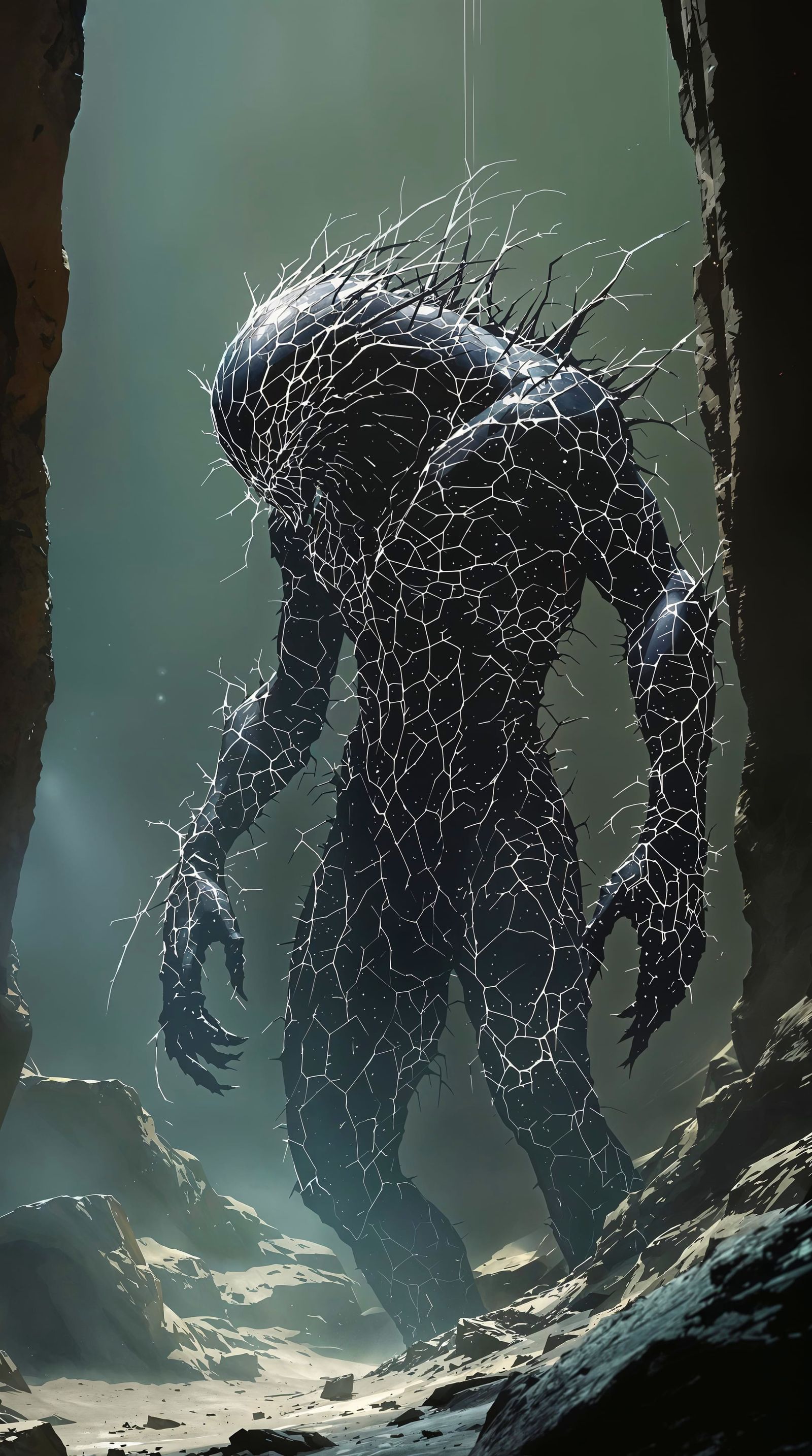 Ethereal Biopunk Entity in Obsidian Skin