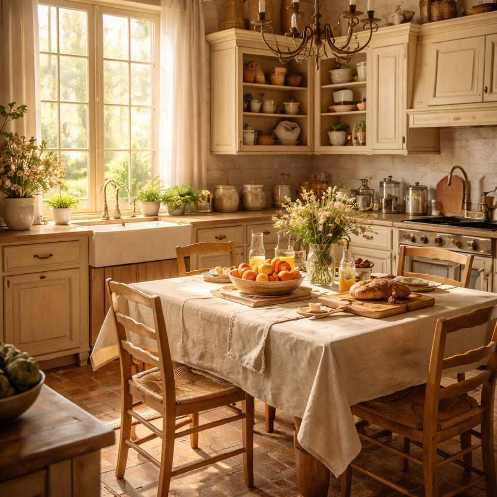 Sun-Drenched French Country Kitchen Interior