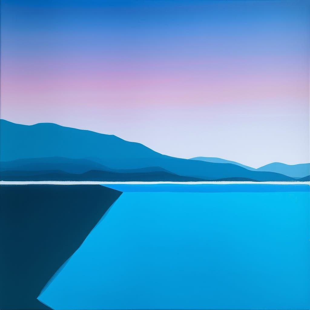Soothing Modern Poolside Gradient Landscape in Acrylic Oil P...