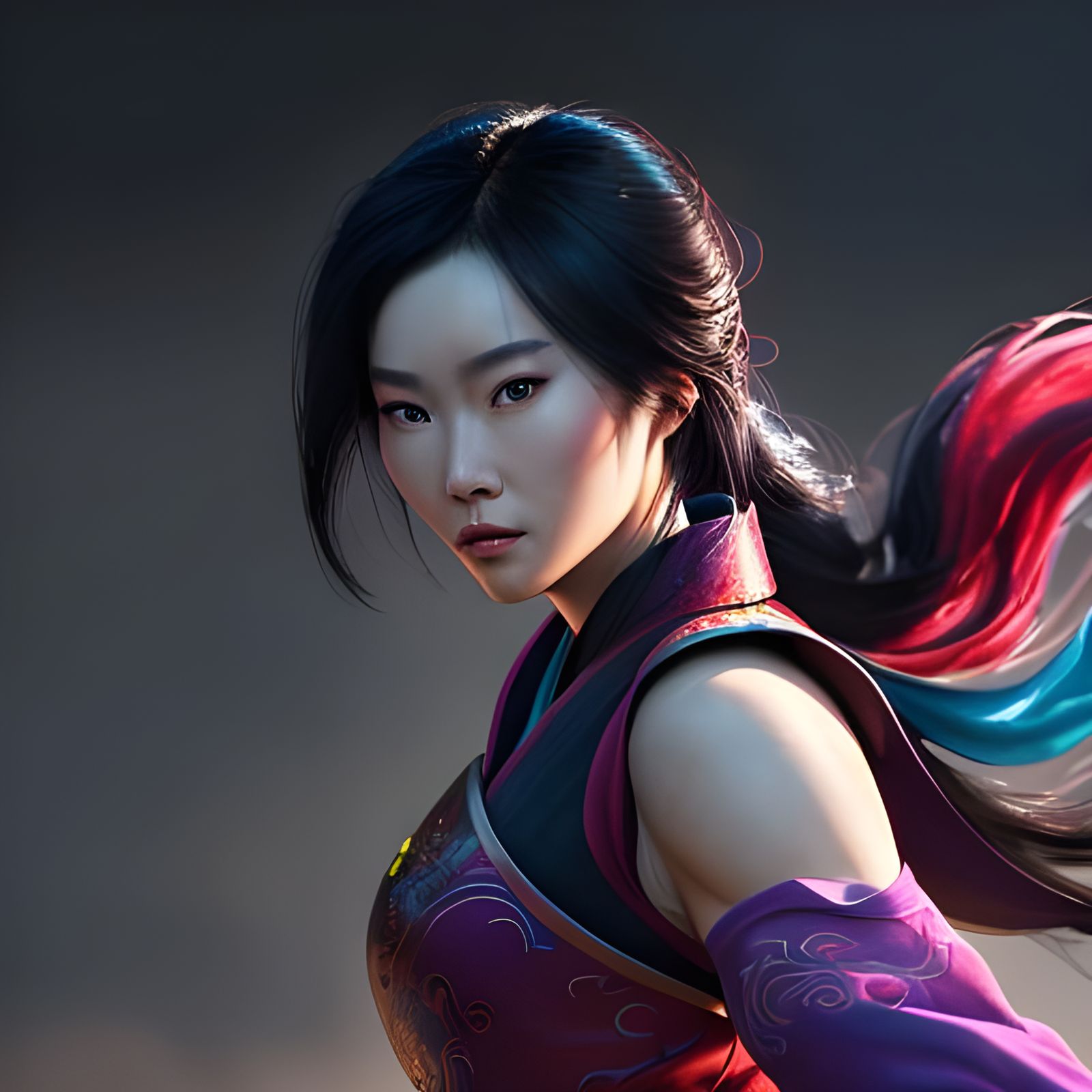 Mulan with Infinity Gauntlet: Hyperrealistic Concept Art