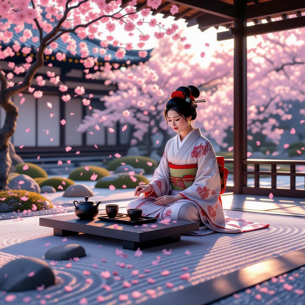 Zen Garden Tea Ceremony at Dawn