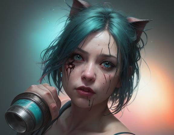 Hyperrealistic Portrait of a Damaged Woman in Splash Art Sty...