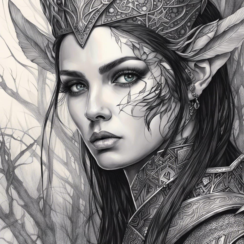Ornate Portrait of a Non-Binary Elven Warrior