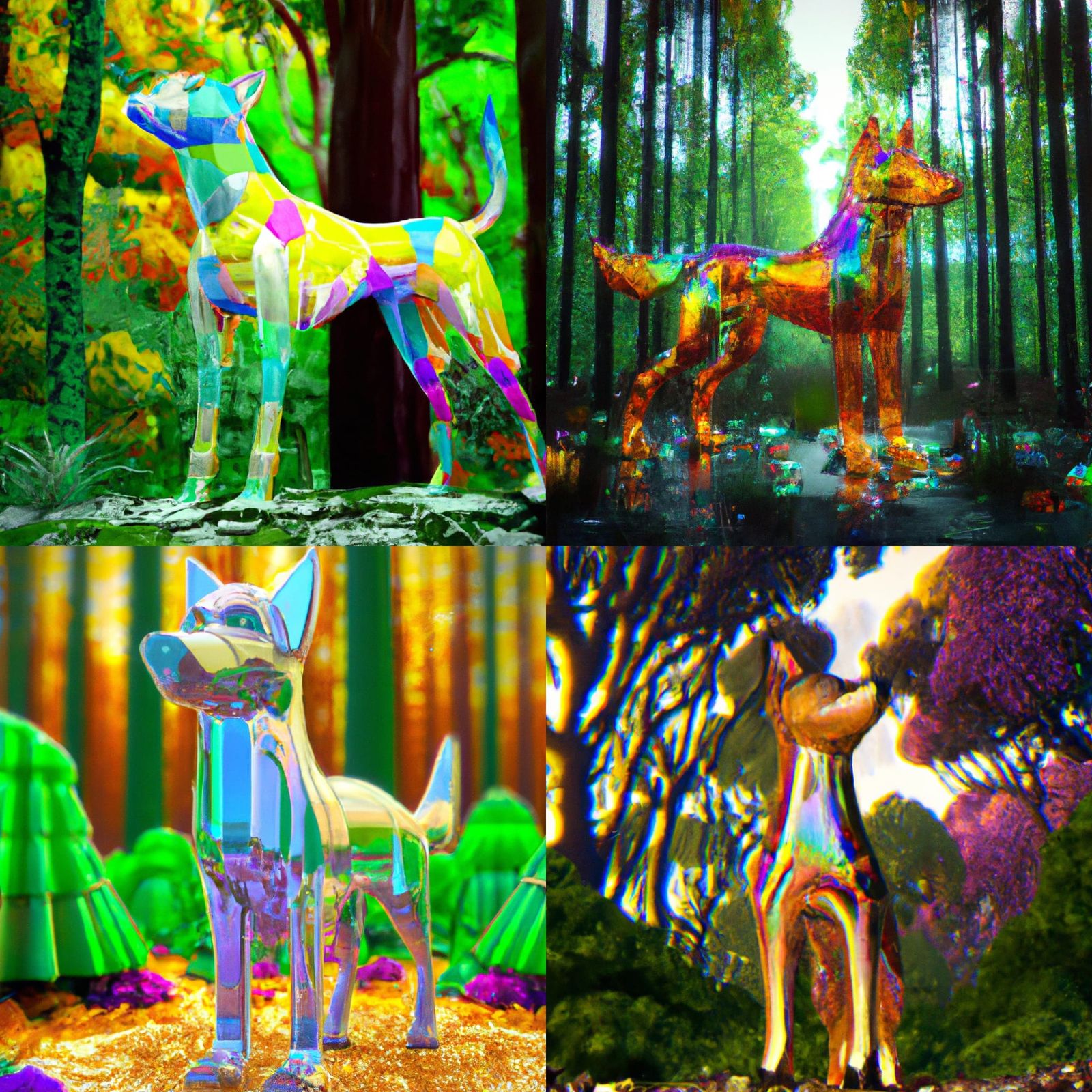 Stained Glass Dog in Forest: 3D Digital Art