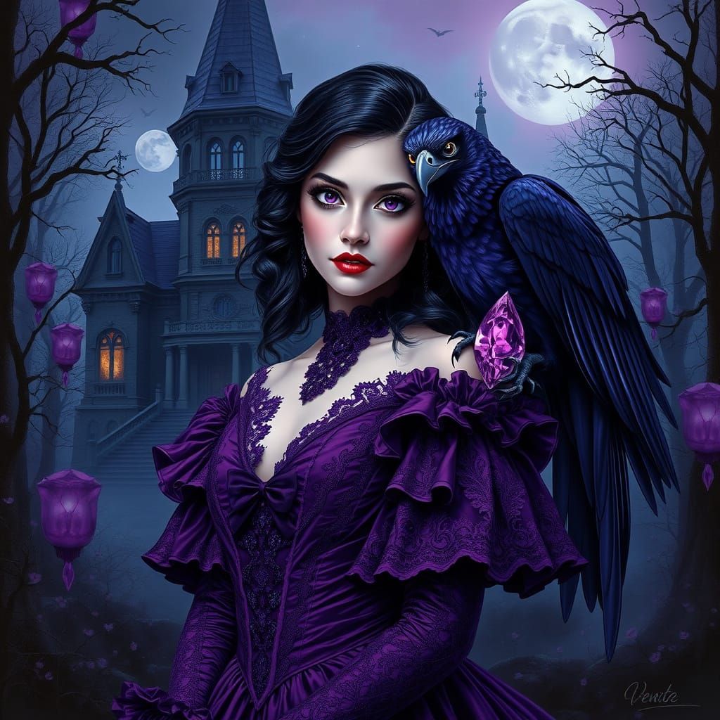 Gothic Vampire Goddess in Eerie Black Forest