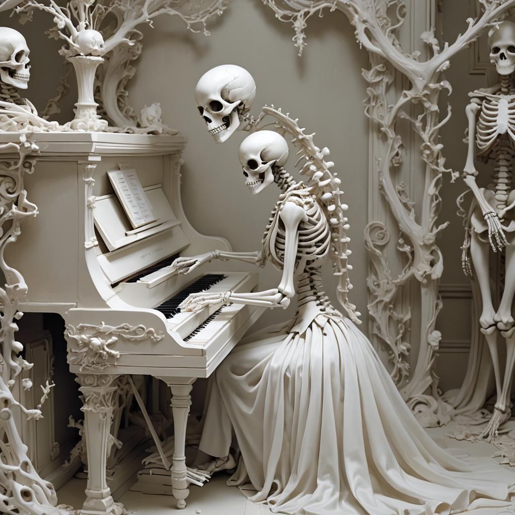 Ghostly Skeleton Plays Piano Illustration