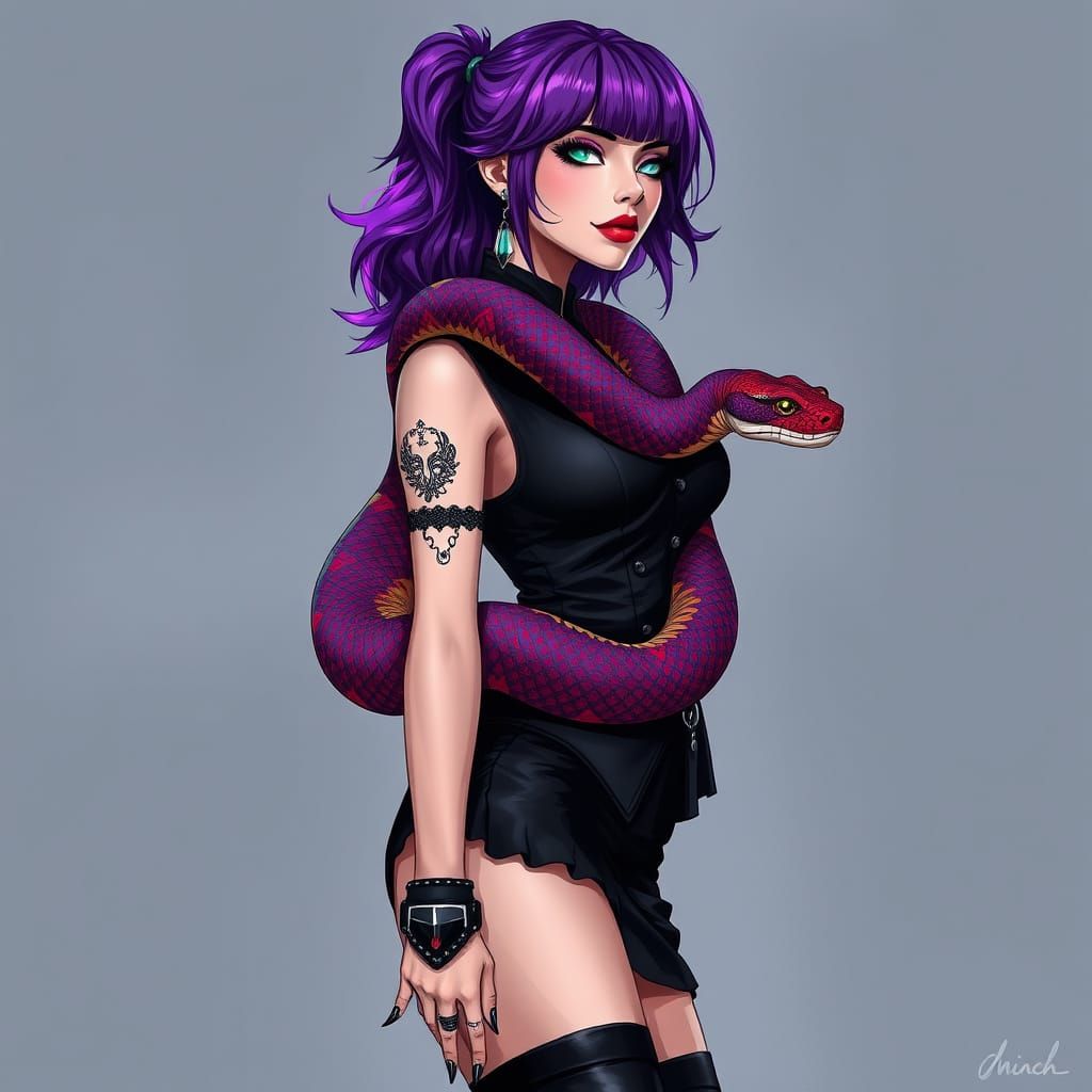 Woman with Snake in Digital Art Style