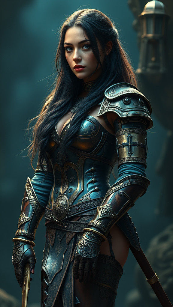 Mystical Warrior Woman in Ornate Armor