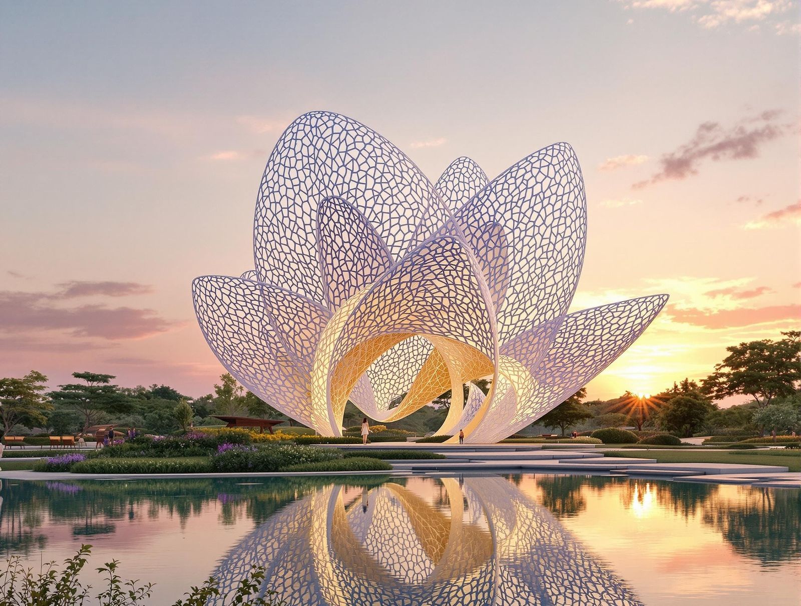 Futuristic Orchid Pavilion in Zen Garden Setting