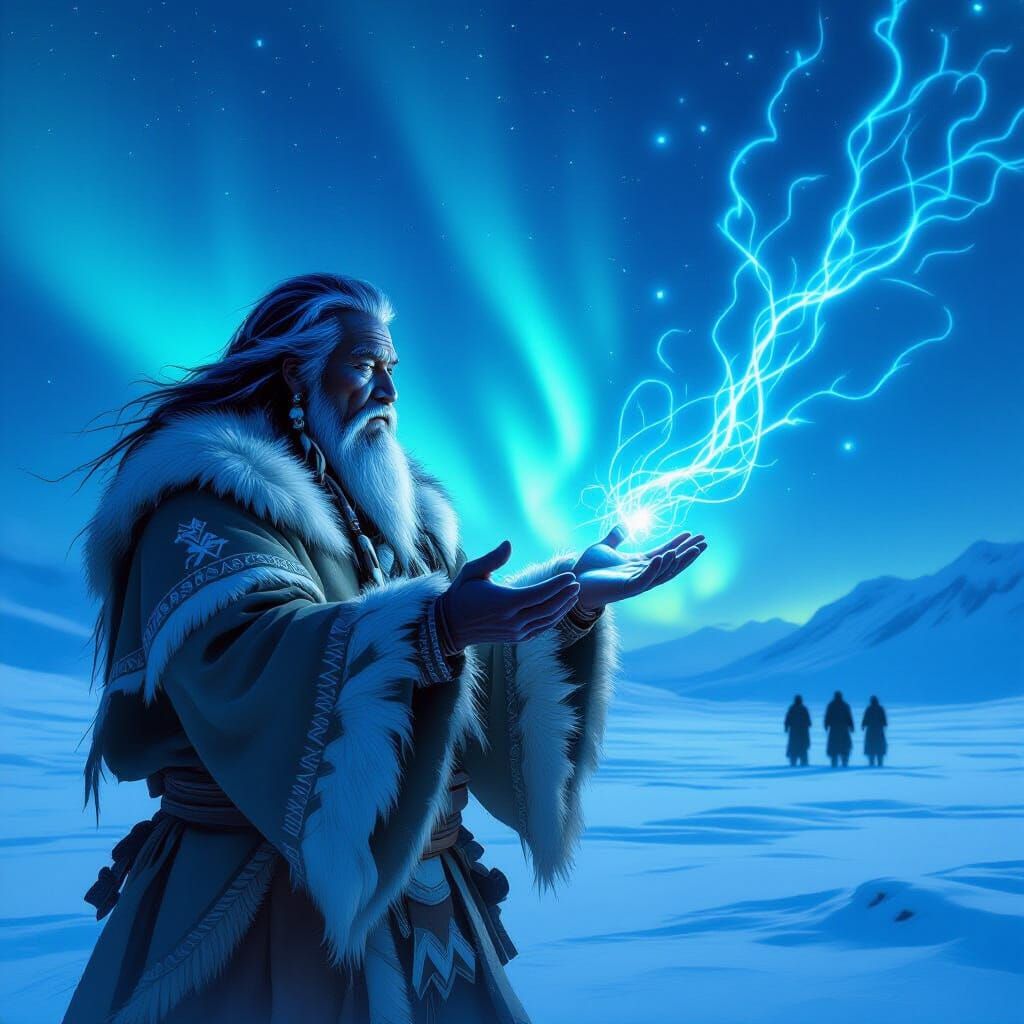 Inuit Shaman Communicates with Aurora Borealis Style
