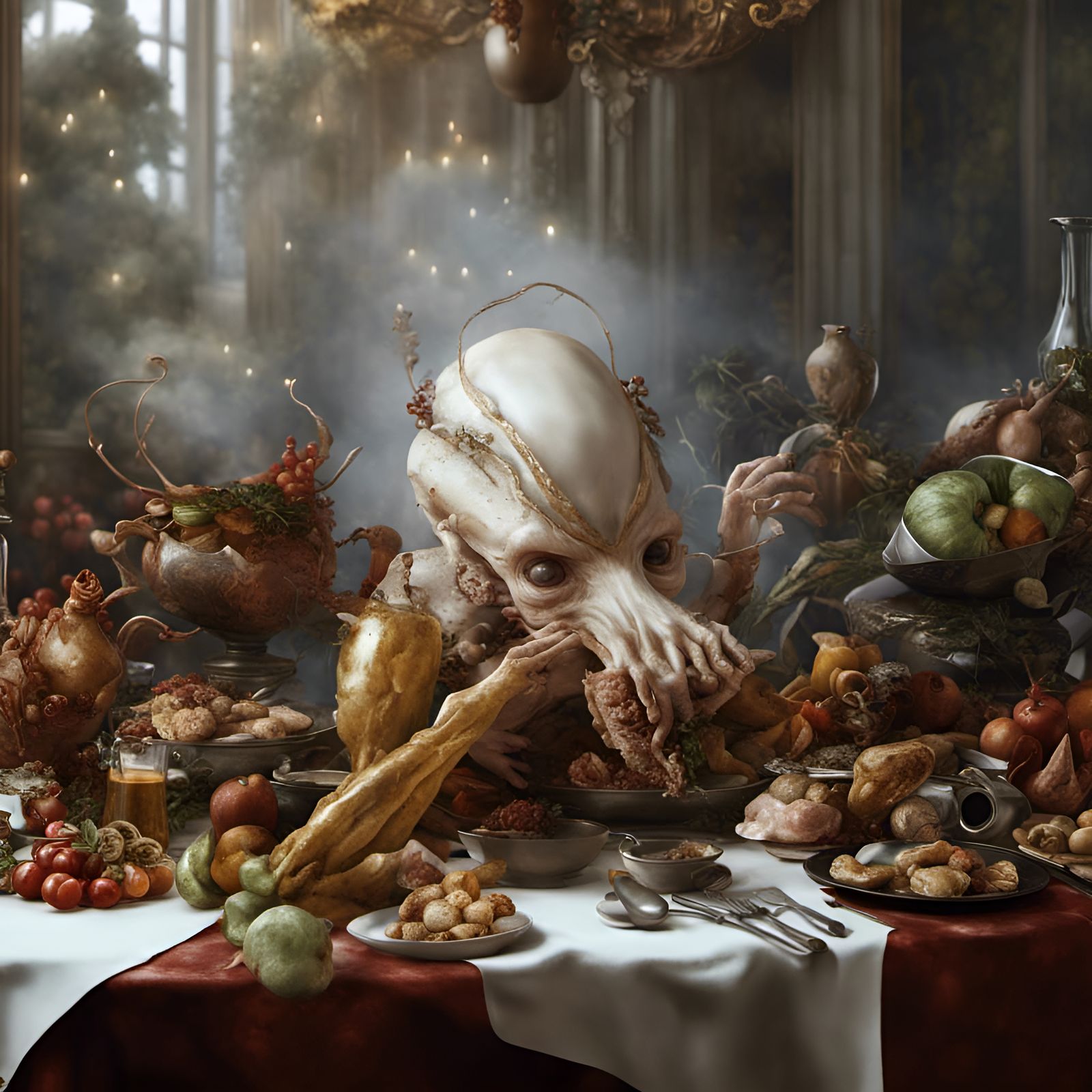 Bizarre Alien Feast in Hyperrealistic Style