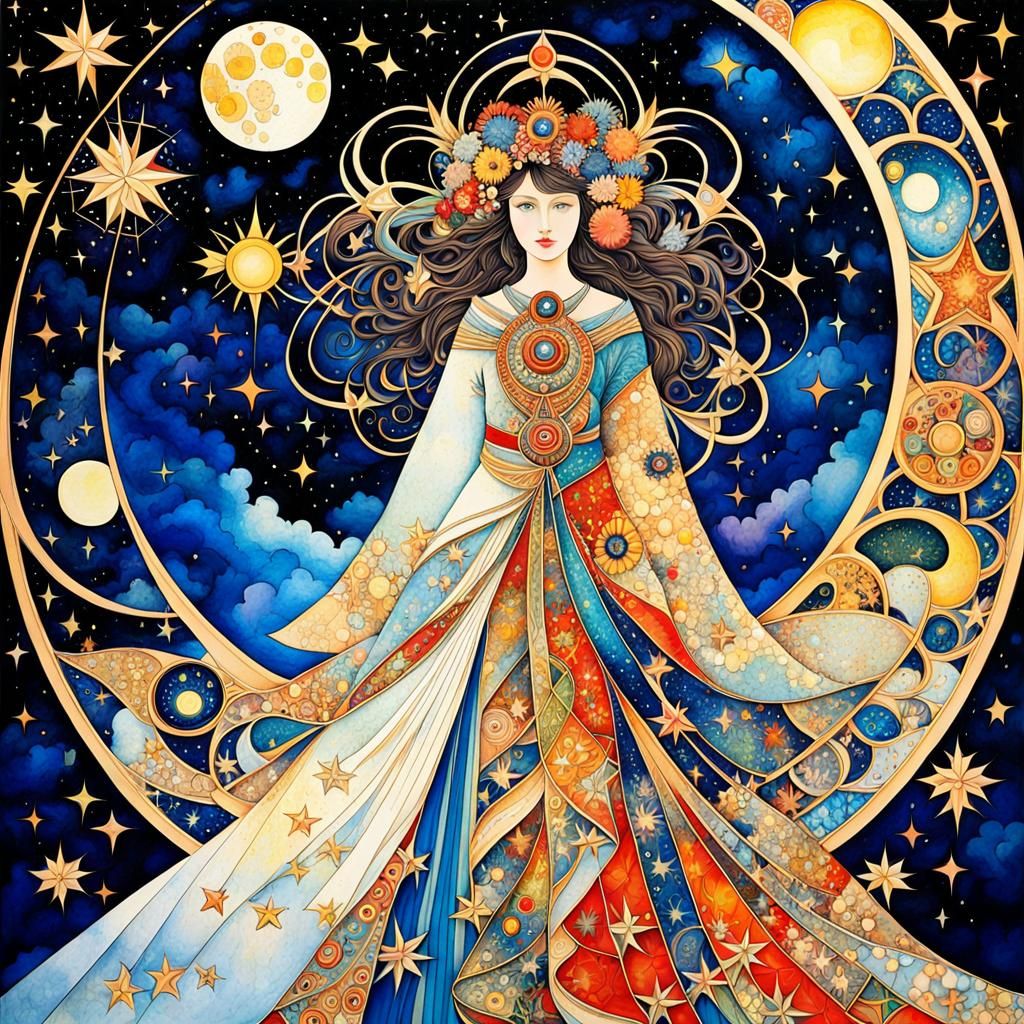 Magical Princess on Moon in Abstract Expressionism