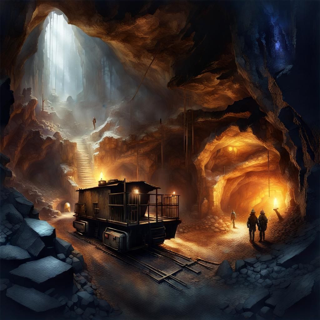 Sapphire Mine: Digital Watercolor Illustration