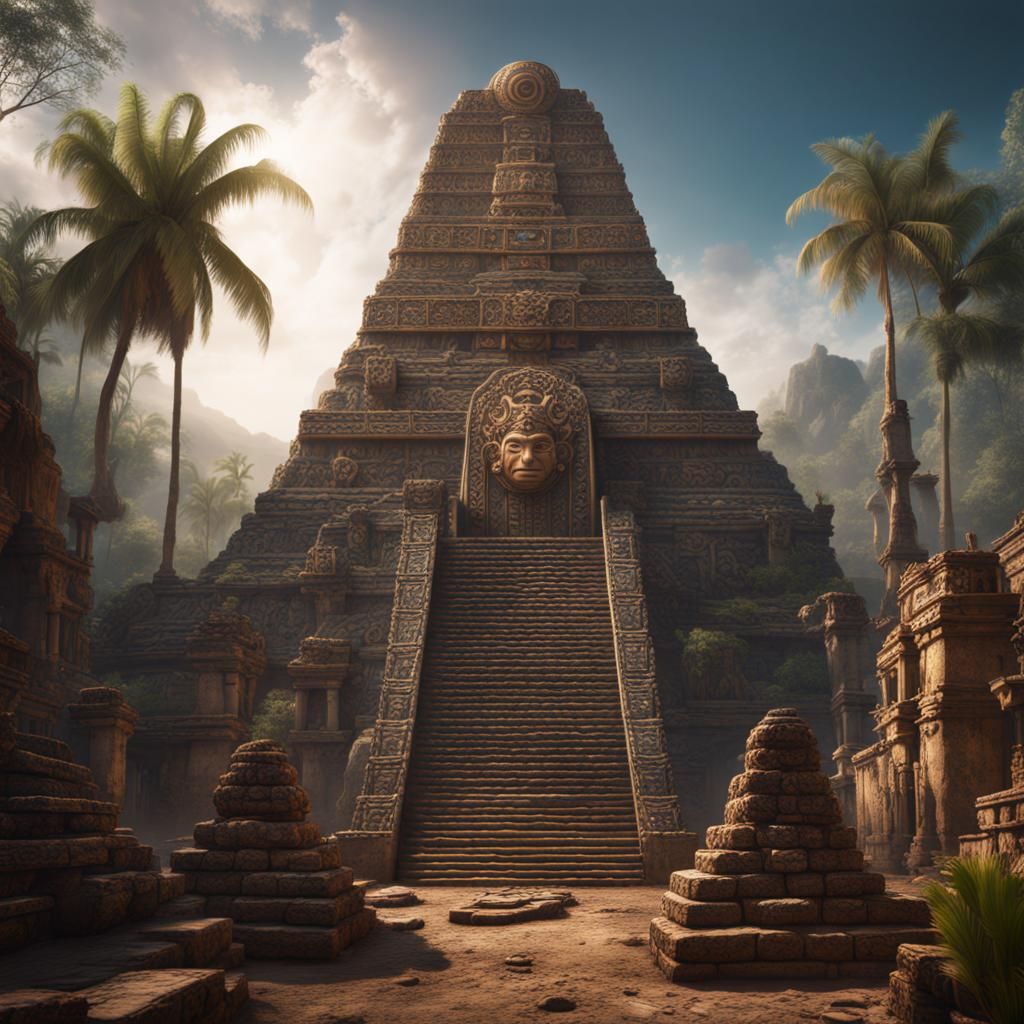 Detailed Mayan Calendar Matte Painting in Deep Color