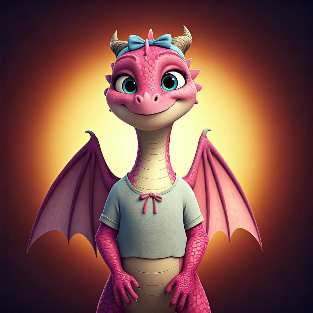 Friendly Pink Dragon Girl Flies with Vibrant Wings