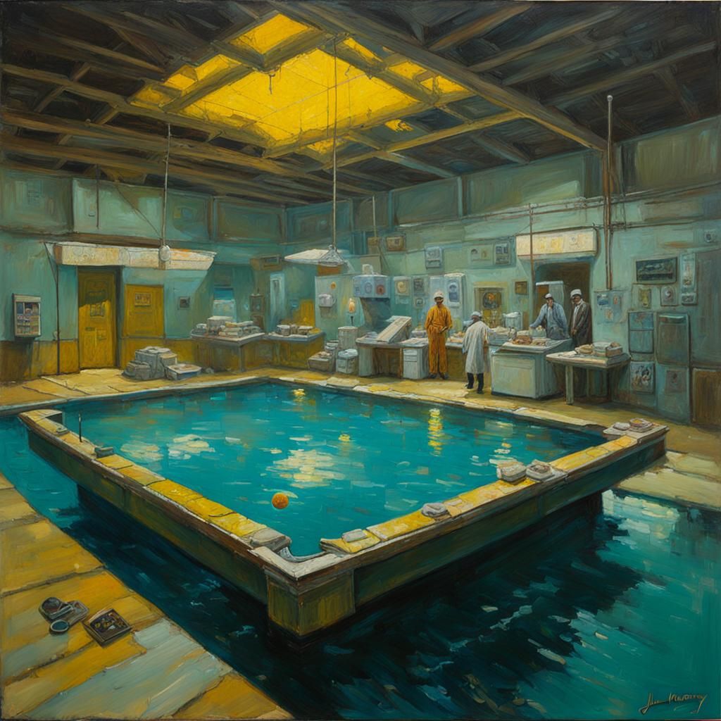 Radioactive Pool: Oil Painting in Gurney Style