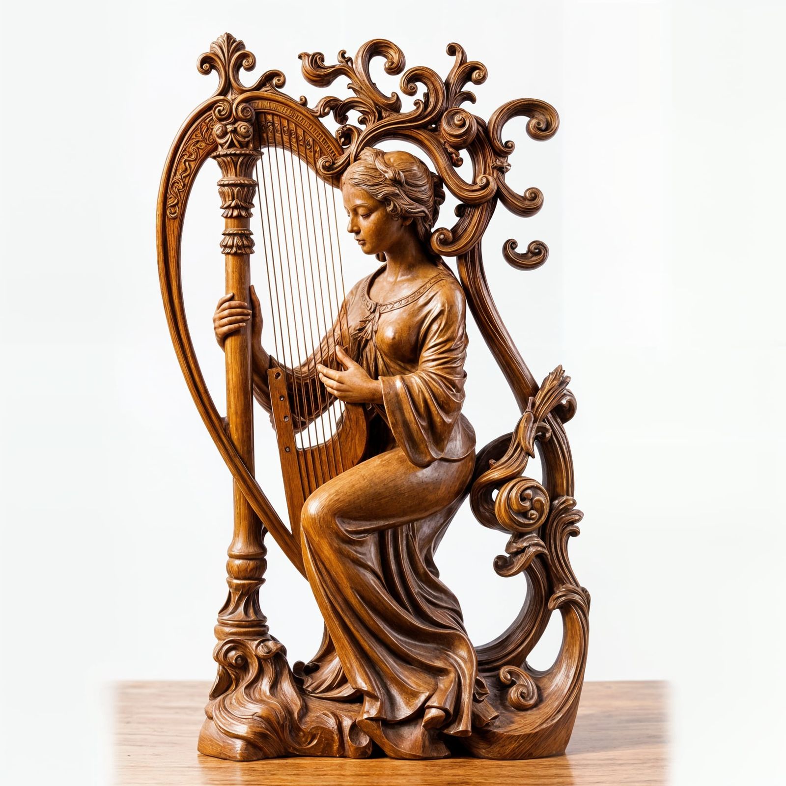 Wood Carving of Harpist Inspired by Grinling Gibbons