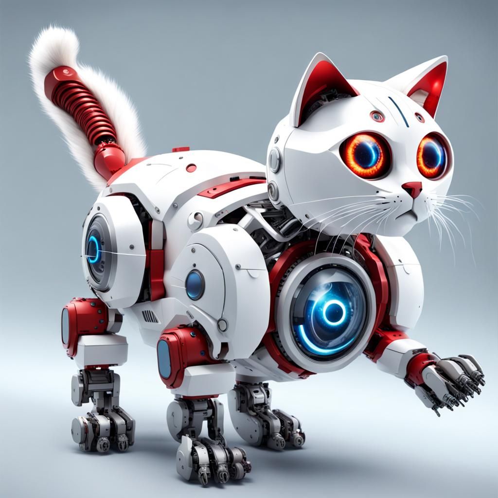 Robotic Cat with LED Eyes on Space Station