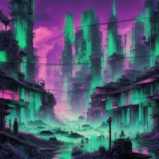 Glowing Tropical Oasis at Night