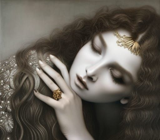 Hyperrealistic Hippie Girl Portrait in Renaissance Style