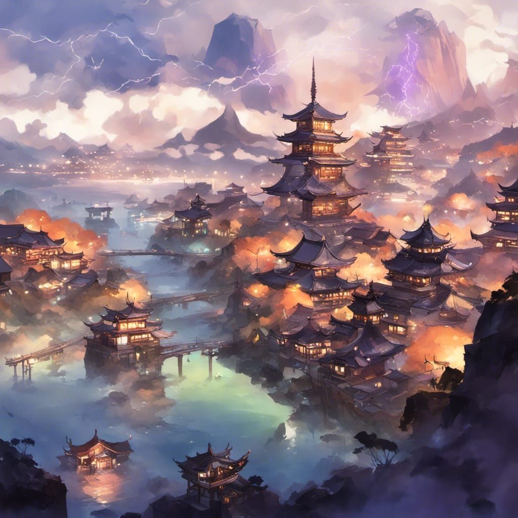 Genshin Impact Style Japanese City at Night