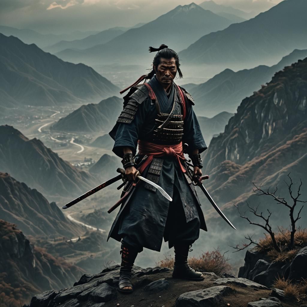 Samurai on Mountain: A Cinematic Close-Up
