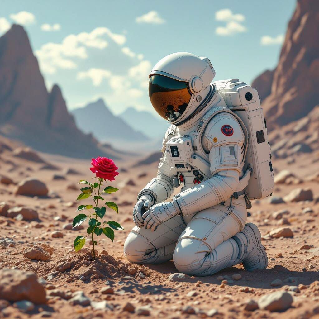 Astronaut and Rose on Alien Planet