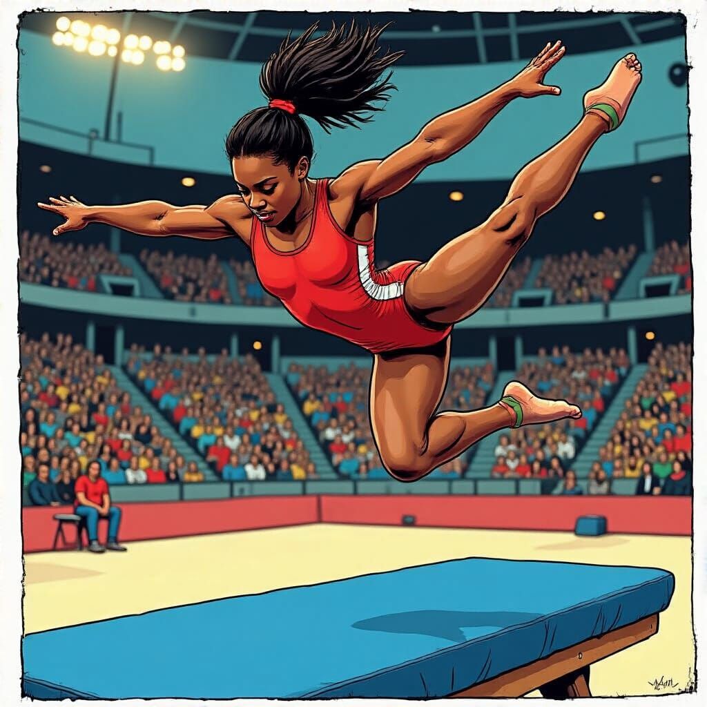Gymnast Vaulting in Comic Book Style