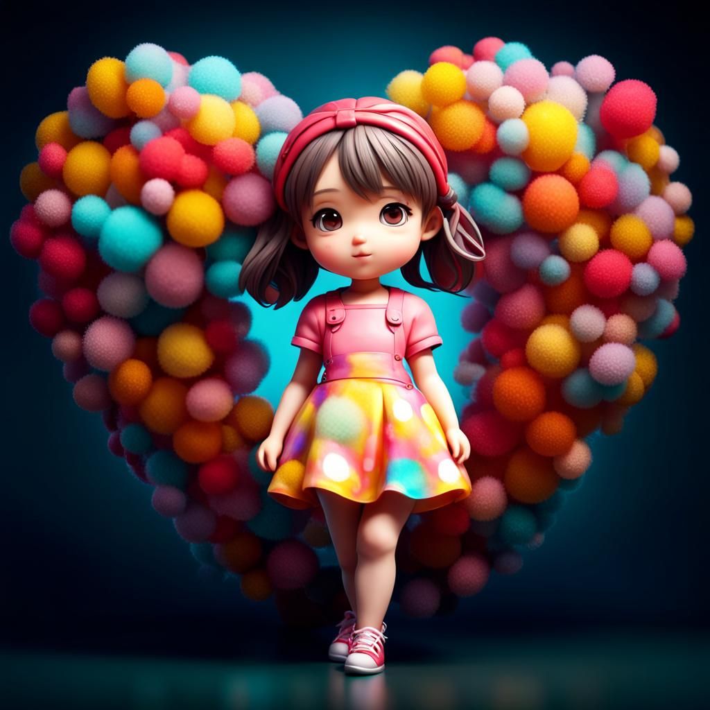 Cute Chibi Girl in Vivid Colors, Photorealistic Render