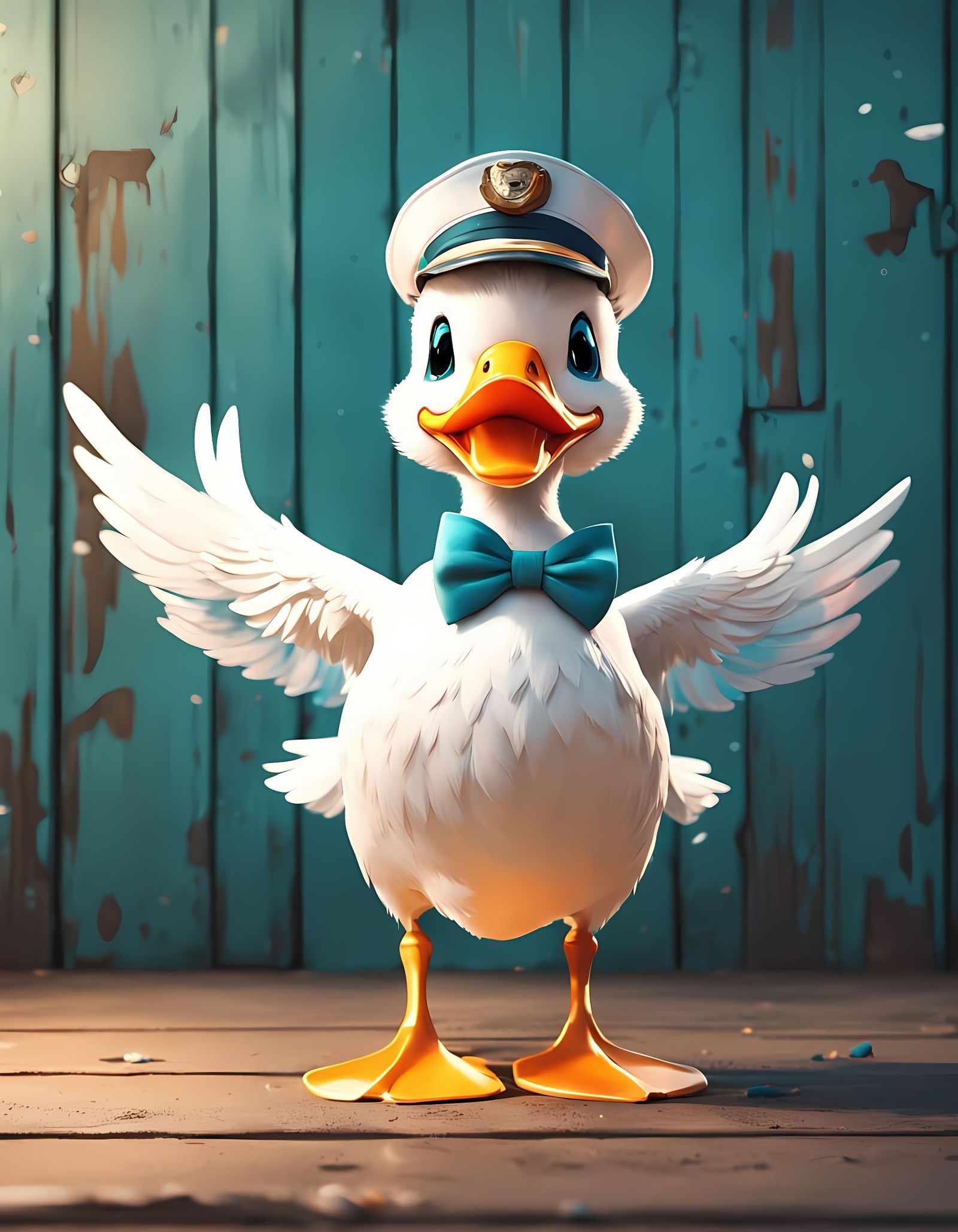 Whimsical Sailor Duck in Sempé-Inspired Illustration