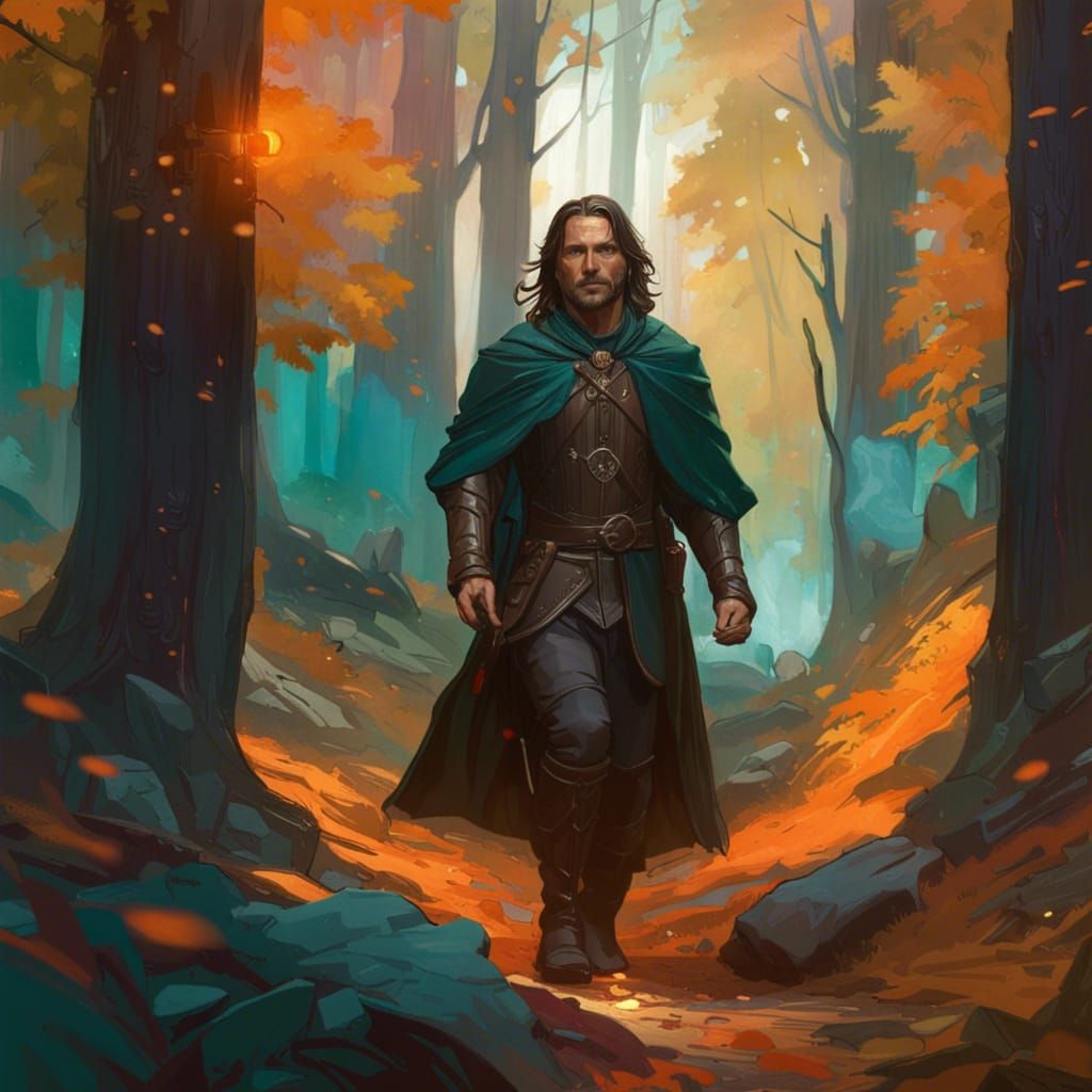 Aragorn in Woods, Hyperdetailed Digital Art