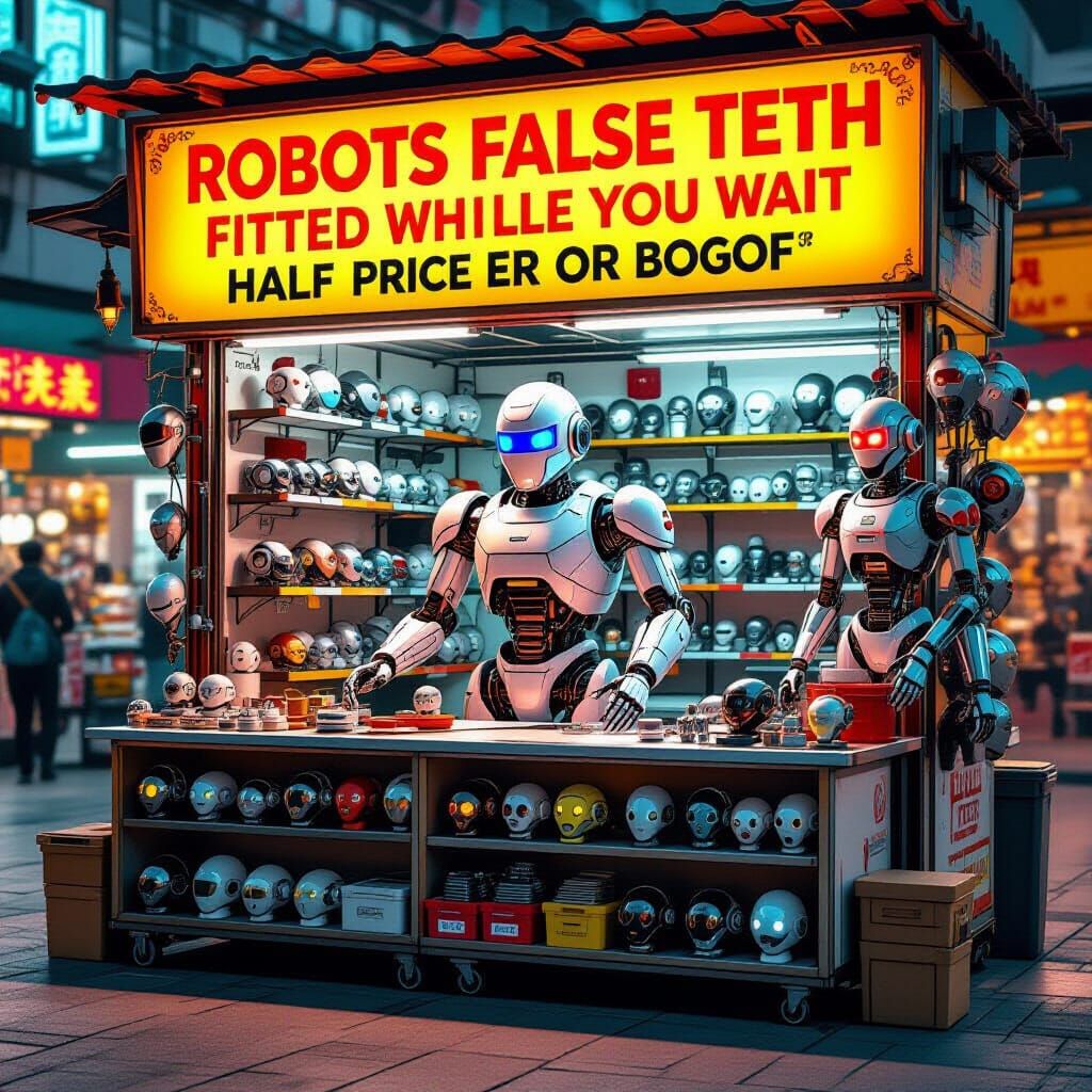Robot's Cyberpunk Stall Selling Spare Parts