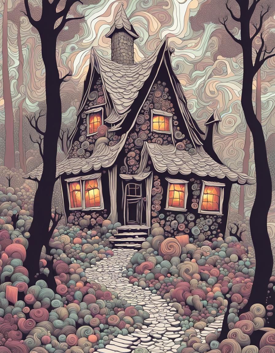 Hansel and Gretel find the candy house of the witch in the forest.