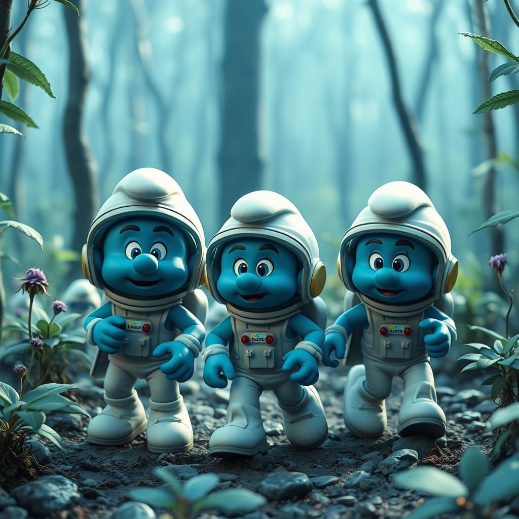 Smurfs Explore Alien Forest in Spacesuits