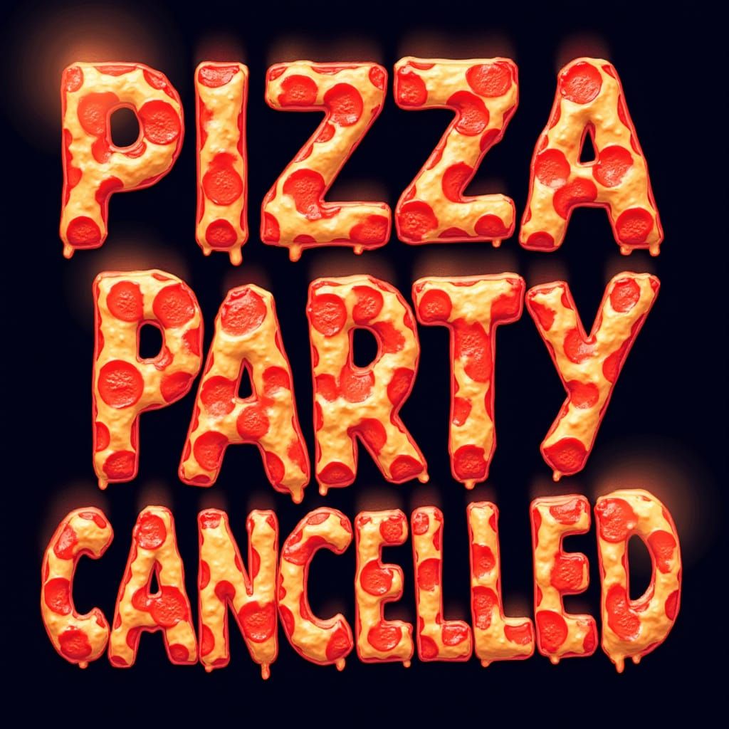 Pizza Font Message: "PIZZA PARTY CANCELLED"