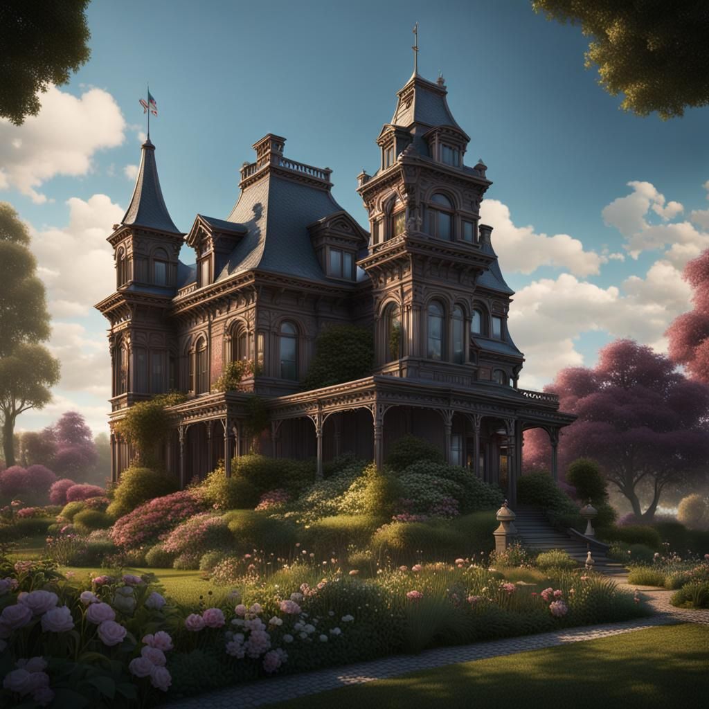 Victorian Mansion with Tower in Detailed Matte Painting